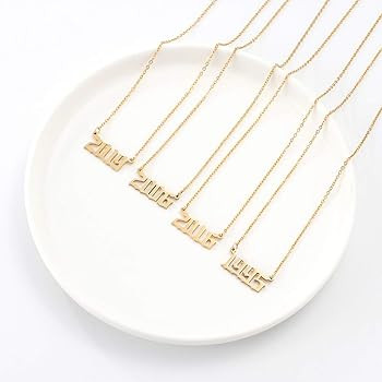 Birthday Year Necklace, 18K Gold Plated Stainless Steel Birth Year Number Pendant Necklace Memora... | Amazon (US)