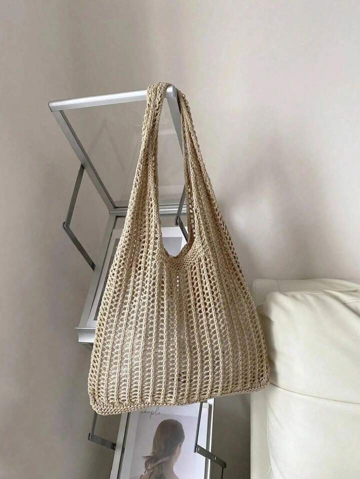 Vintage Hollow Knitted Bag, Fashionable Women's Shoulder Bag/Beach Bag, Crocheted Woven Handbag |... | SHEIN