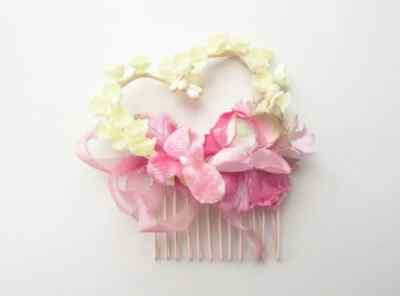 Vintage Millinery Floral Hair Comb Pink Velvet & Ivory Flowers Valentine Heart | eBay US