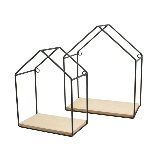 Mainstays Wood and Metal House Floating Shelves, Set of 2, 10 LB Capacity - Walmart.com | Walmart (US)