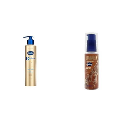 Vaseline Radiant X Even Tone Nourishing Body Lotion With 1% Niacinamide, Coconut Oil, Vitamin C, & Peptides 11 oz & Illuminate Me Shimmering Body Oil Created for Melanin Rich Skin | Amazon (US)