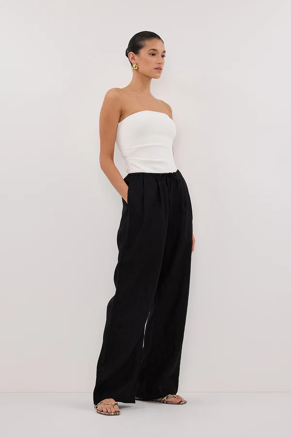 CARLA BLACK DRAWSTRING LINEN PANT | DISSH