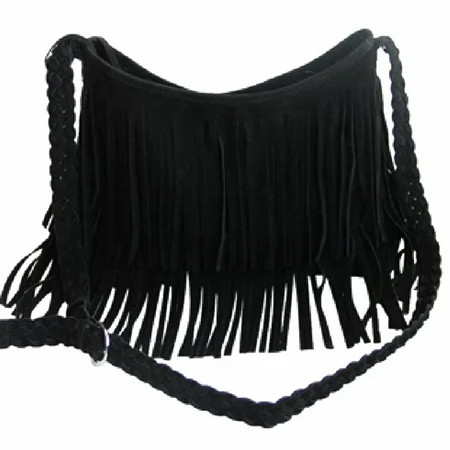 Ethnic Style Tassel Chain Bag Fringed Leather Bag Fringe Crossbody Purse Black | Walmart (US)