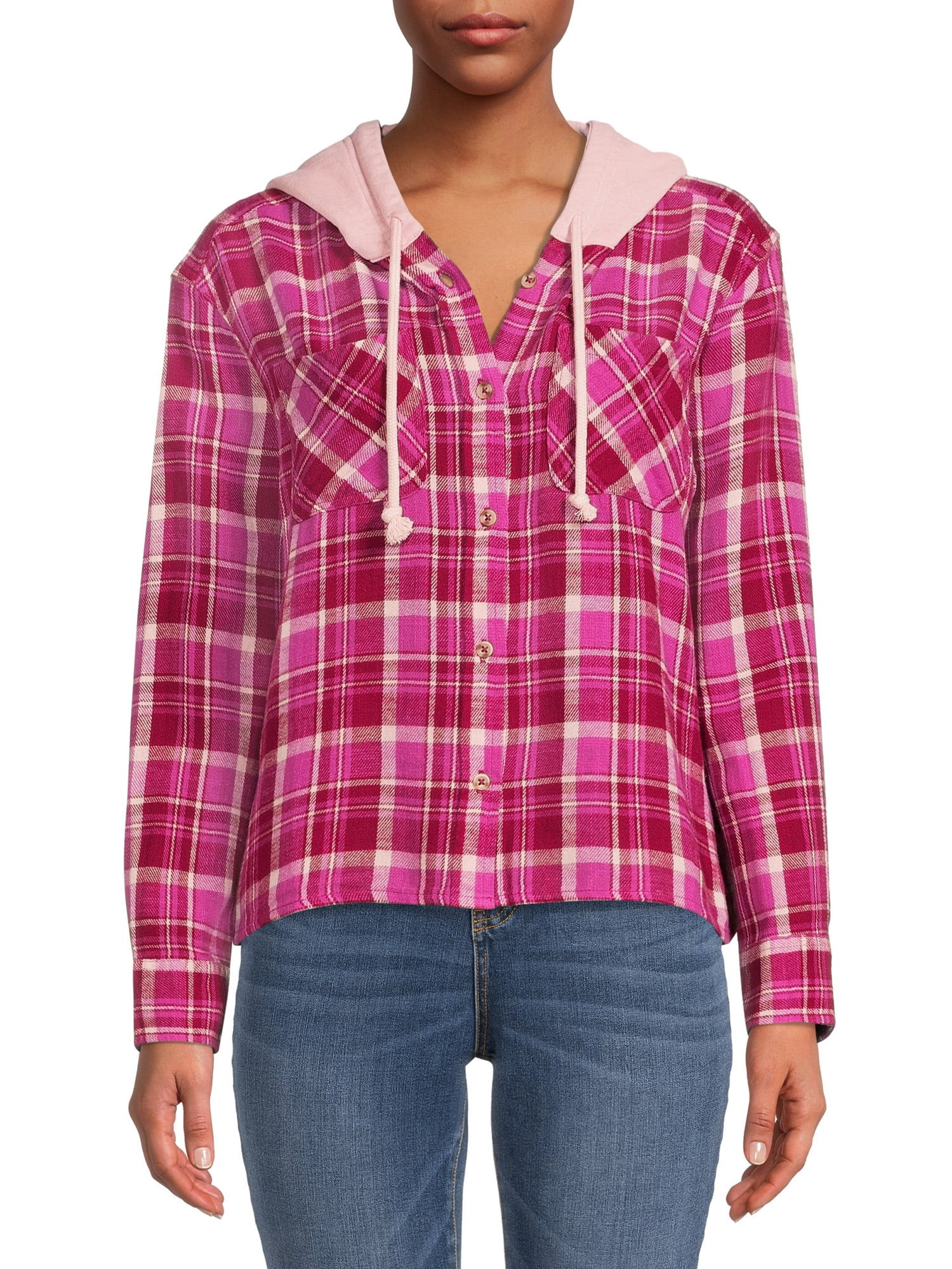 Time And Tru Women's Crop Hooded Flannel | Walmart (US)