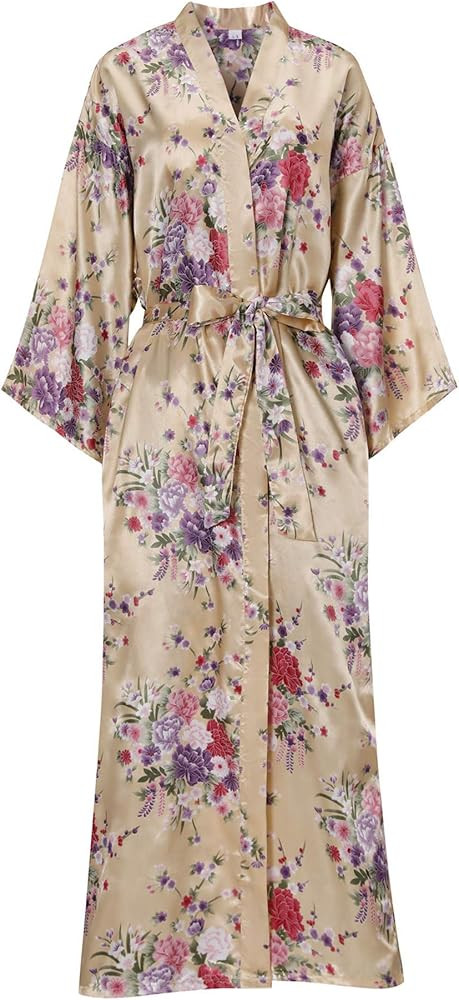 Women's Long Silk Robes Lightweight Long Satin Robes Full Length Sleepwear Dressing Gown | Amazon (US)