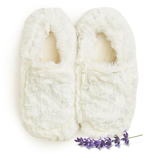 warmies Microwaveable House Slippers for Women - Womens Shoe Sizes 6-10 - Plush, Soft & Fuzzy Indoor Slippers with Backs & Non-Slip Memory Foam Soles - Cozy Warm Ladies Slipper for Winter - Cream | Amazon (US)