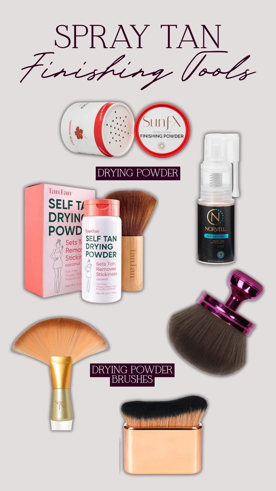 Spray tan finishing tools are one of those little details that make a big difference!

These are the products I use to help set the tan, reduce that sticky feeling, and make clients feel more comfortable before they head out. The finishing step really helps everything feel more polished and complete. Sharing my go-to tools below.

#spraytanartist #sunlesstanning #spraytanbusiness #beautyprofessional #tanningtools #ltkcreator #ltkit #LTKbeauty