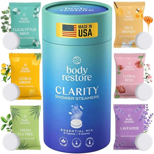Body Restore Shower Steamers Aromatherapy 6 Pack – Valentines Day Gifts for Her and Him, Birthday Gifts for Women and Men, Relaxation, Stress Relief, Self Care – Clarity | Amazon (US)