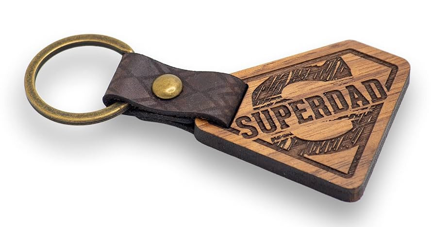 SuperDad Solid Walnut Engraved Keychain with Genuine Leather Strap & Bronzed Iron Keyring (SuperD... | Amazon (US)