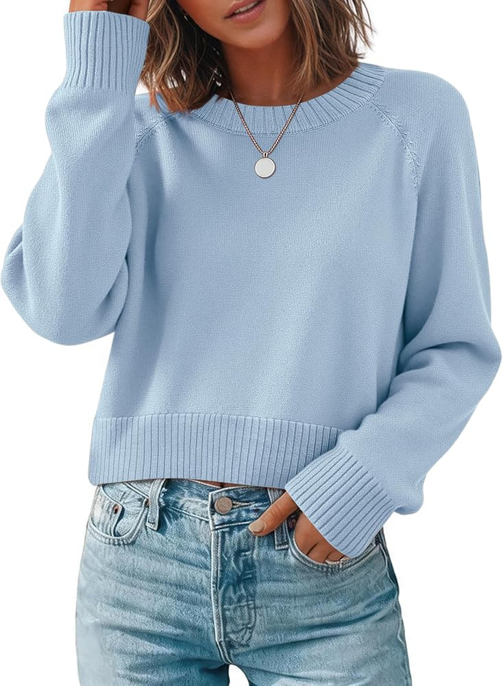 Zeagoo Sweaters for Women Cropped Crewneck Basic 2026 Trendy Fall Tops | Amazon (US)