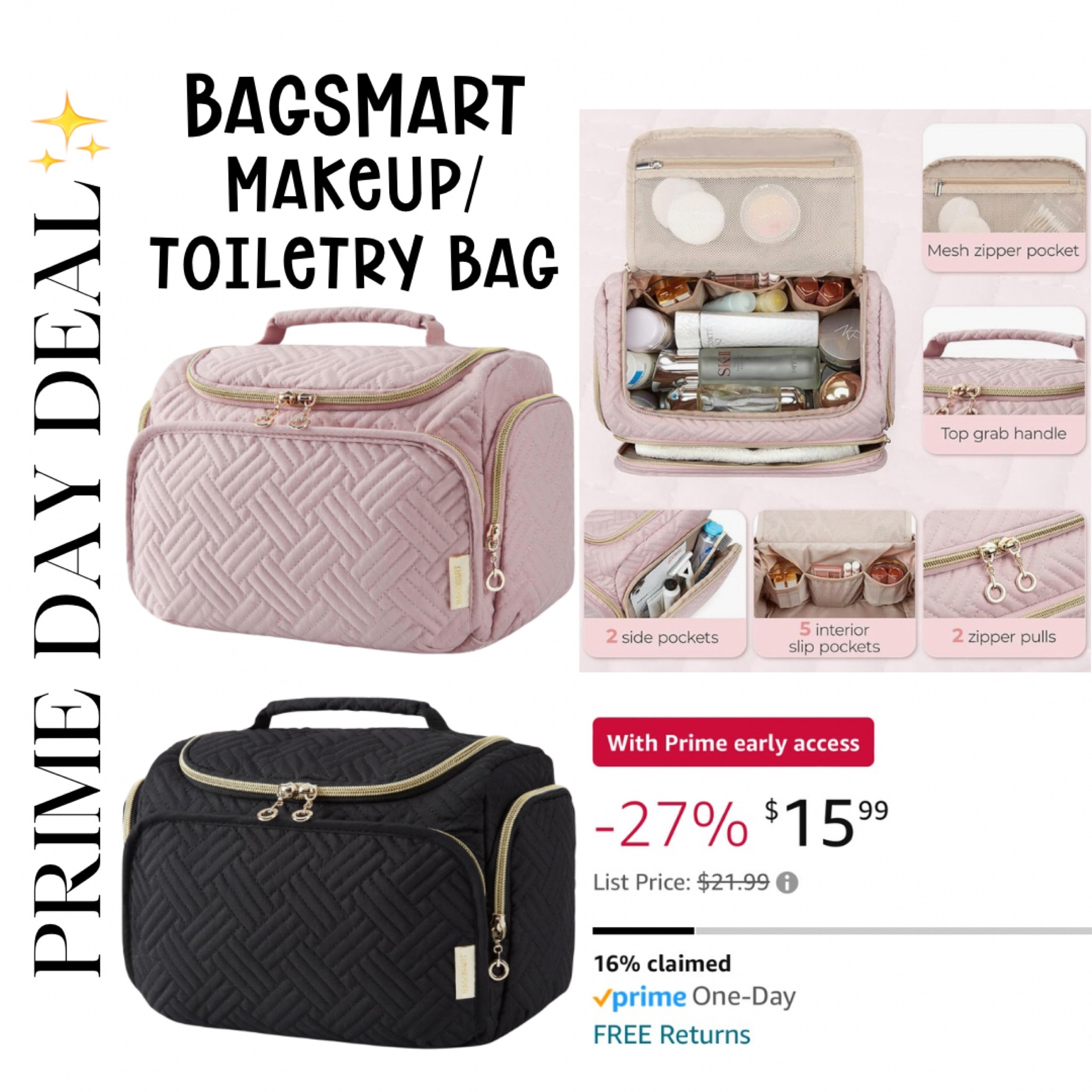 BAGSMART has the absolute BEST makeup/toiletry/travel bags!! Grab this makeup bag now for a ⚡️limited time⚡️ during Amazons (early) Prime Day Deals for only $16!! 

#LTKTravel #LTKBeauty #LTKSummerSales