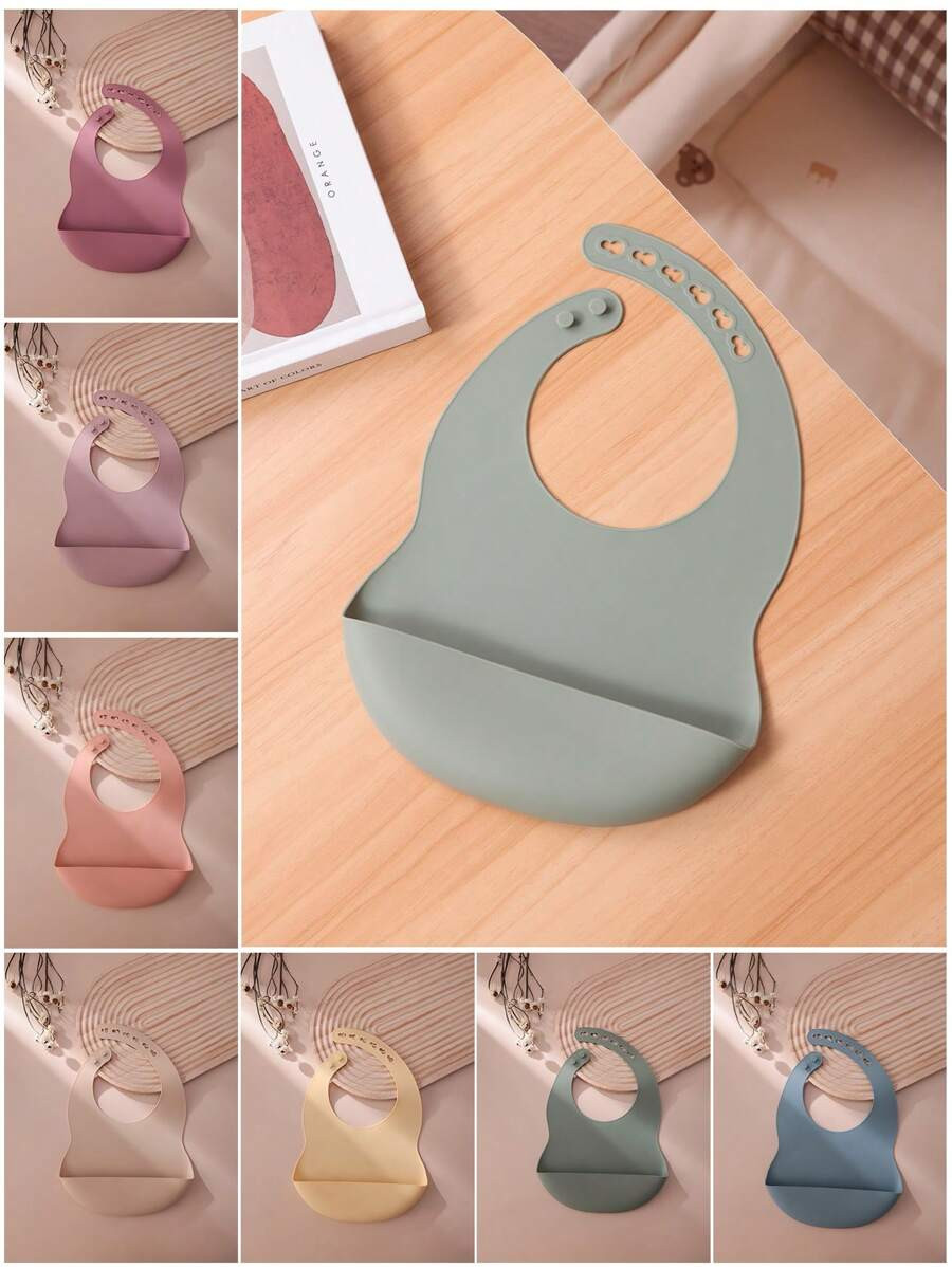 PopLittleOne 1pc Baby Silicone Bibs Solid Color Baby Tableware Adjustable Baby Bibs Feeding Trian... | SHEIN