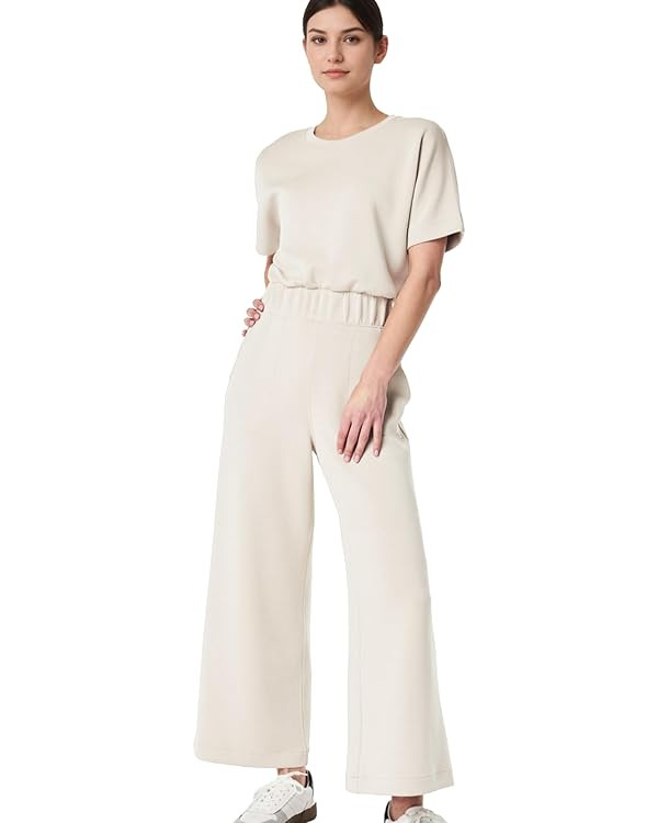 Jumpsuits for Women Casual Short Sleeve Cropped Wide Leg Pants Summer Loose One Piece Romper Jump... | Amazon (US)
