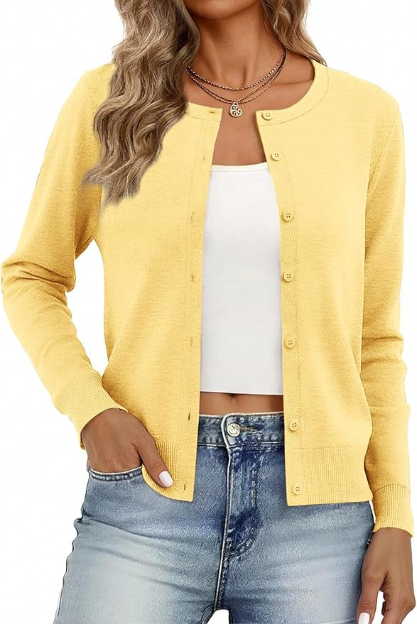 Women's Cardigan Sweaters Lightweight Crew Neck Button Down Long Sleeve Spring Outfits Fashion Cl... | Amazon (US)