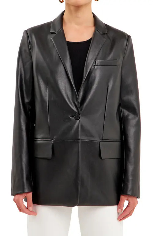 Endless Rose Faux Leather Blazer in Black at Nordstrom, Size Medium | Nordstrom