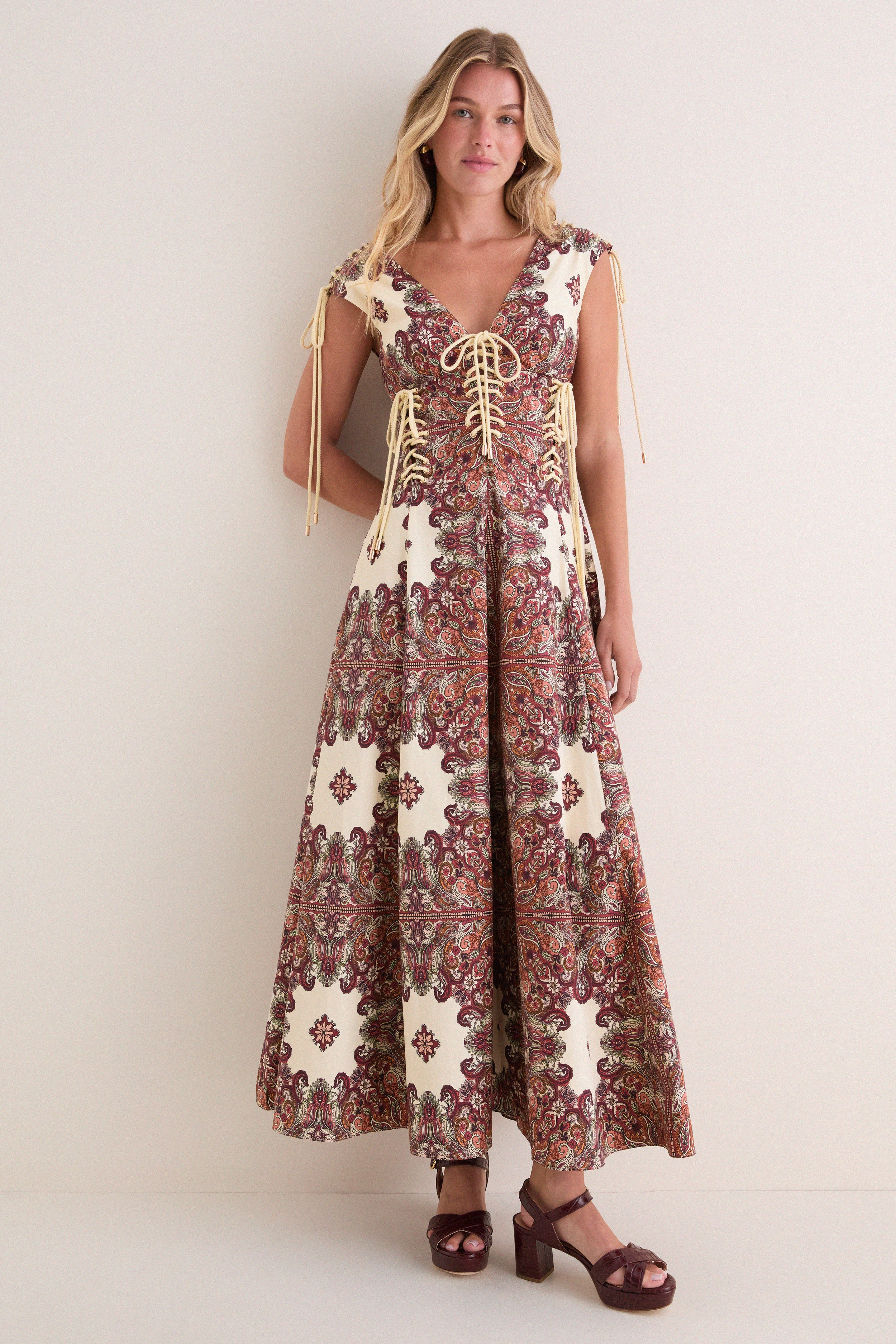 Old World Bohemia Estele Tie Midi Dress | Tuckernuck (US)