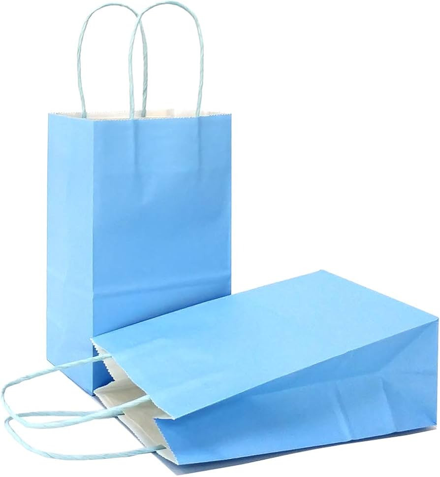 AZOWA Light Blue Gift Bags Mini Small Kraft Paper Bags with Handles (4 x 2.4 x 6 in, Light Blue, ... | Amazon (US)