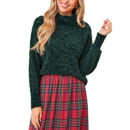 Cupshe Women s Casual Green Diamond-Stitched Turtleneck Sweater | Walmart (US)