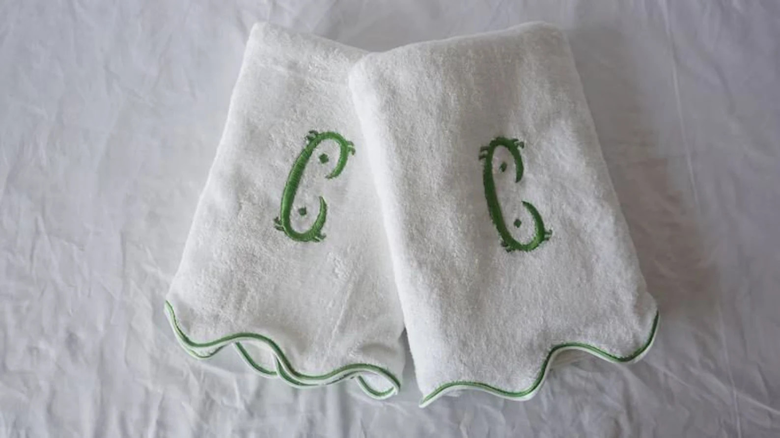 Monogram Towels Scalloped embroidery line Cotton Bath Towels Hand towel face towel bath math 600 ... | Etsy (US)