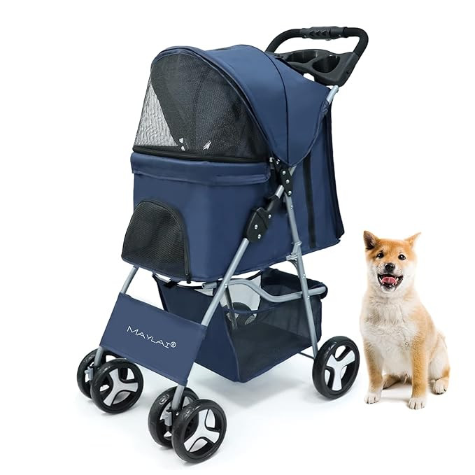 Maylai Pet Stroller for Small Cat/Dog - Lightweight Foldable with Storage Basket and Cup Holder (... | Amazon (US)