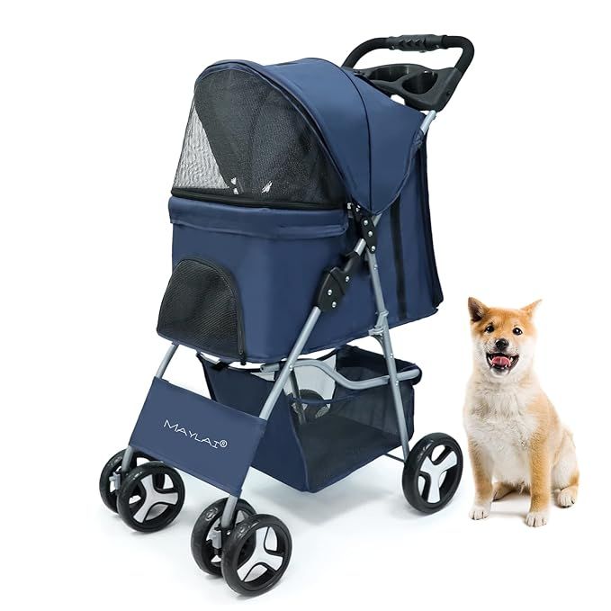 Maylai Pet Stroller for Small Cat/Dog - Lightweight Foldable with Storage Basket and Cup Holder (... | Amazon (US)
