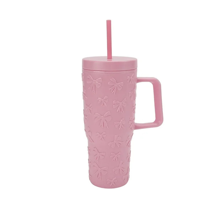 30 Ounce Pink Acrylic Double Wall Embossed Bows Tumbler with Straw and Handle, by Holiday Time - ... | Walmart (US)
