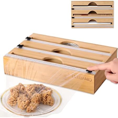 3 in 1 Wrap Dispenser with Cutter - Bamboo Wood Saran Wrap Dispenser, Refillable Professional Fresh- | Amazon (US)