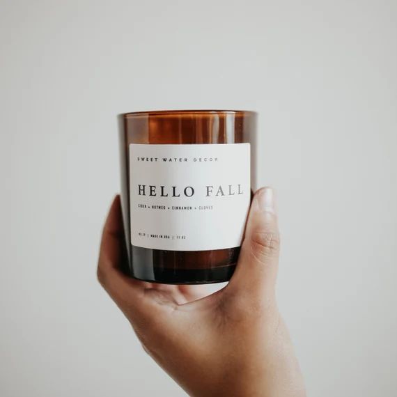 Hello Fall Soy Candle | Amber Jar | Scented Candles | Fall Candles | Apple Cinnamon Candle | Autu... | Etsy (US)