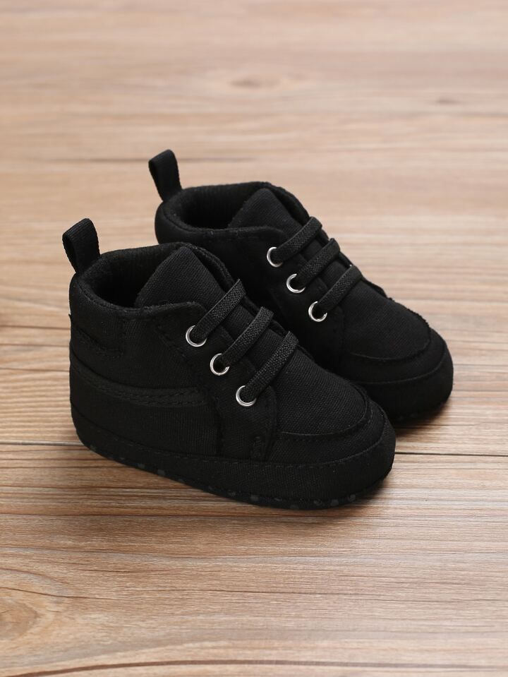 Baby Lace Up Front Sneakers, Sporty Black Fabric Skate Shoes | SHEIN