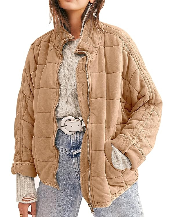 SAUKOLE Womens Winter Dolman Long Sleeve Full-zip Quilted Jacket Coat Warm Outerwear | Amazon (US)