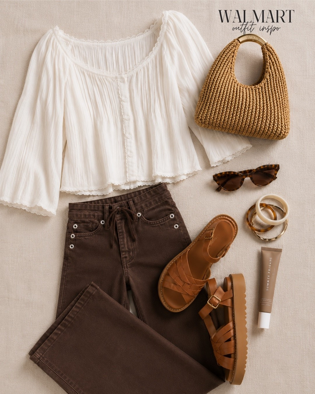 🤍 SHOCKED that the top and pants are from Walmart because they quite literally look like they belong at Free People. We love an affordable outfit 👏