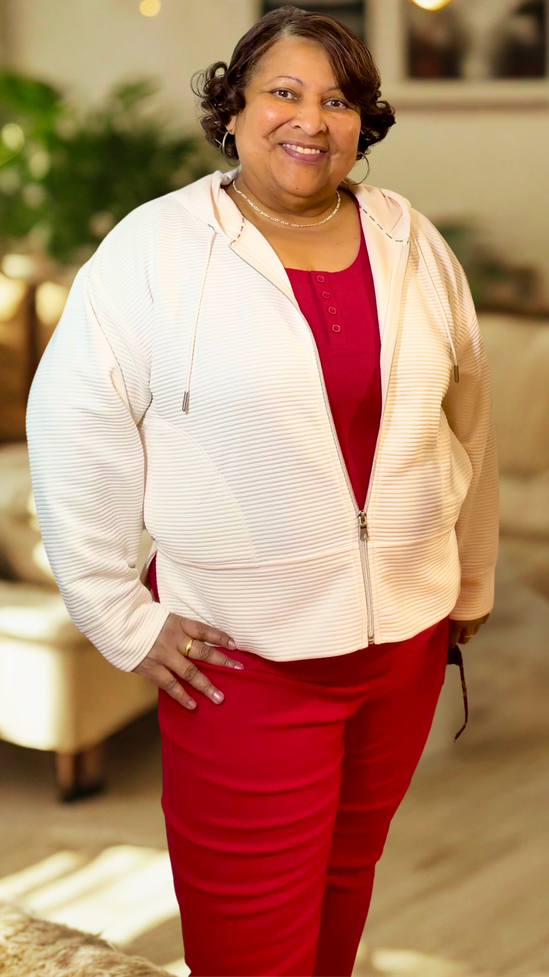 Today I'm wearing the red @landsend top with a pair of red slim leg pants and a cool white hoodie. I added silver jewelry from @Walmart which goes nicely with red.

This outfit is great for spring and I'm sure you'll get some ideas for how this can work for you!

#plussizefashion #datenight 

 

#LTKootd #LTKMidsize #LTKPlusSize