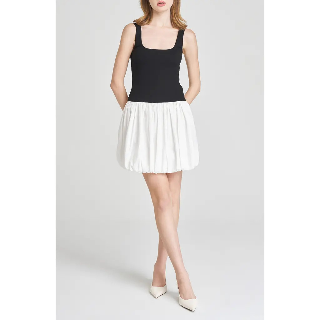 WAYF x Styled by COCO! Lilah Bubble Hem Minidress in Black Ivory at Nordstrom Rack, Size X-Large | Nordstrom Rack