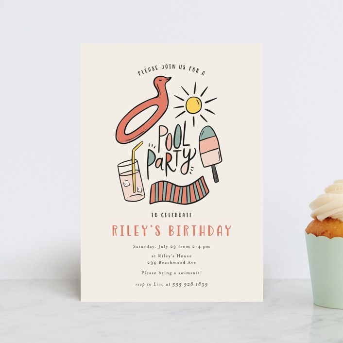 "It's a Pool Party" - Customizable Children's Birthday Party Invitations in Beige by Kristen Knec... | Minted