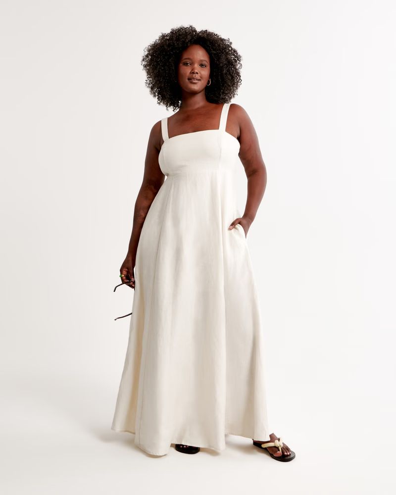 Premium Linen Bow Back Maxi Dress | Abercrombie & Fitch (UK)