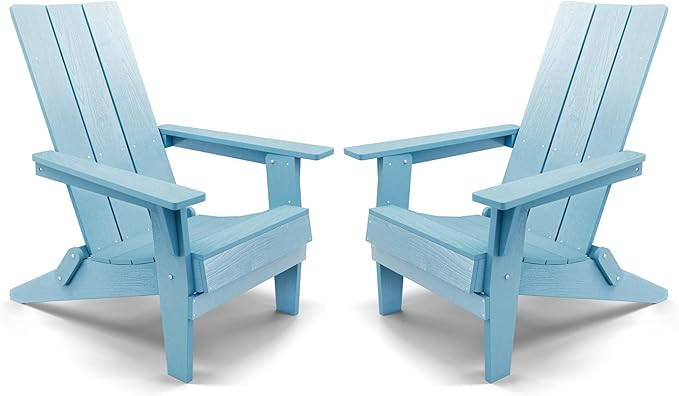 Modern Folding Adirondack Chair Set of 2 Plastic (Blue), 1s Expand/Store Upgrade Unlocked Weather... | Amazon (US)