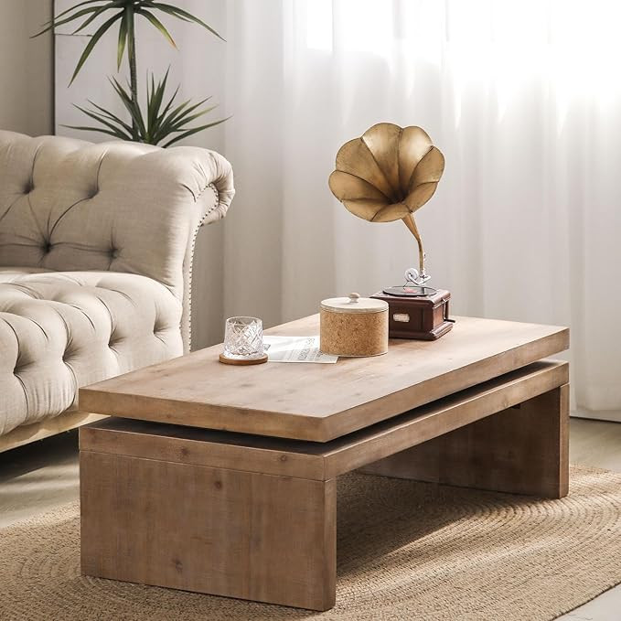 Rectangle Mid Century Modern Solid Wood Coffee Table Center Table Accent Tea Table | Amazon (US)