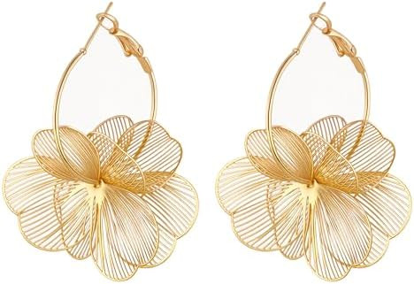Dangle Flower Earrings for Women Statement Trendy Hoop Earring Floral Drop Earrings Jewelry | Amazon (US)