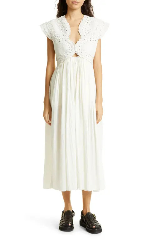 Sea Camila Crochet Bodice Cotton Midi Dress in White at Nordstrom, Size Small | Nordstrom