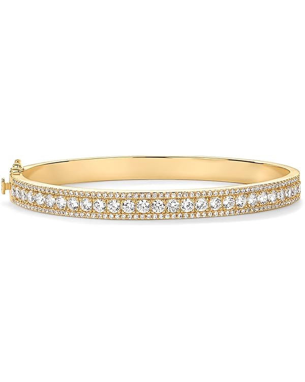 PAVOI 14K Gold Plated Cubic Zirconia Bangle Tennis Bracelets for Women | Classic Love Cuff Bangle... | Amazon (US)