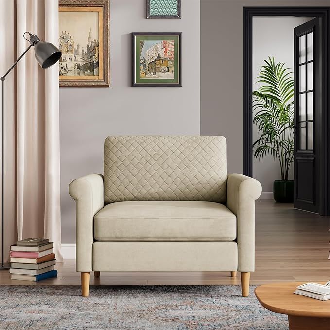 Vesgantti Beige Comfy Accent Chair - Foam Pocket Spring Hybrid Modern Armchair - Upholstered Sofa... | Amazon (US)