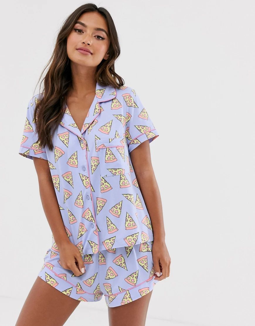 Chelsea Peers Pizza print short PJ set-Purple | ASOS (Global)