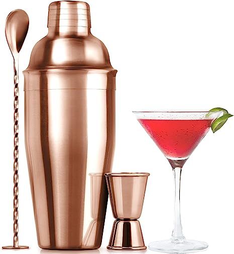Large 24 oz Stainless Steel Cocktail Shaker Set - Mixed Drink Shaker - Martini Shaker Set With Bu... | Amazon (US)