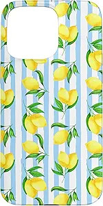 Blue Stripes Lemon Preppy Aesthetic Girly Cute Summer spring Case for iPhone 15 Pro Max | Amazon (US)