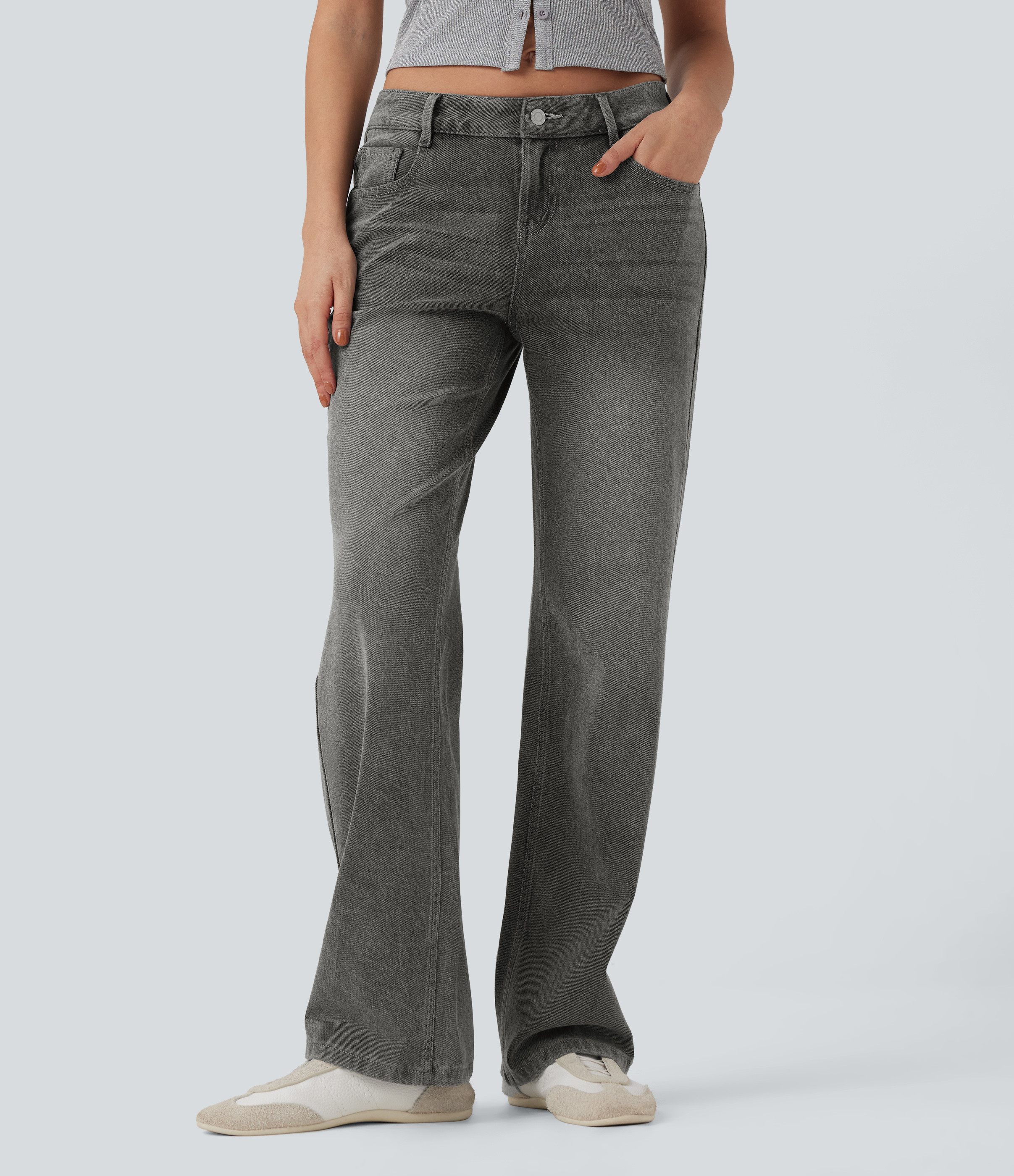 Halara Halara Flex™ Low Rise Straight Leg Casual Jeans with Pockets - Cool Gray Denim - XL(regular) | HALARA