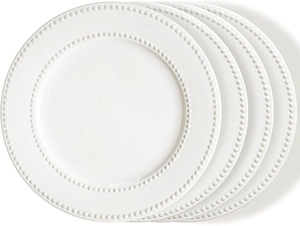 Dinner Plates Set of 4, 10.5 inch White Ceramic Plates, Embossed Salad Plates, Serving Plates for... | Amazon (US)