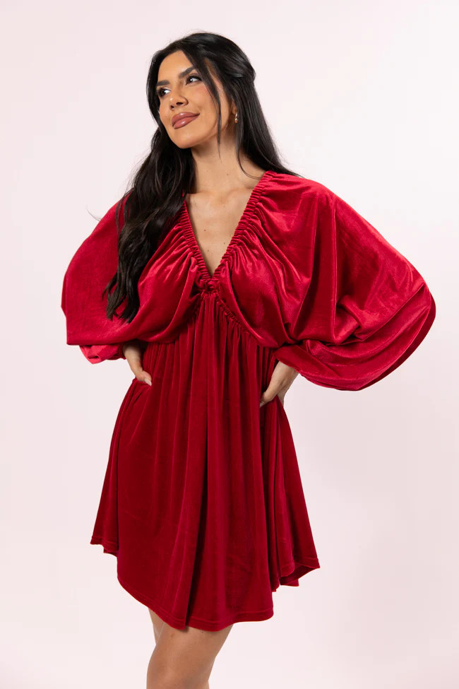 Warmest Wishes Red Babydoll Cut Velvet Mini Dress | Pink Lily