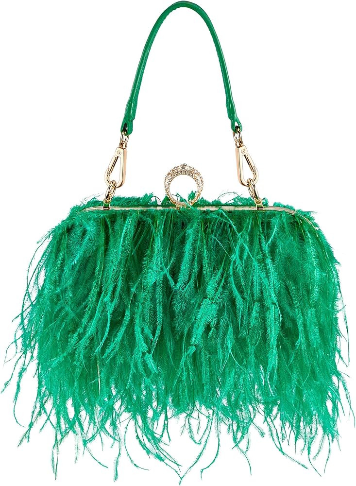 Women Ostrich Feather Tote Bag Fluffy Purse Clutch Feather Evening Handbag for Wedding Anniversary P | Amazon (US)