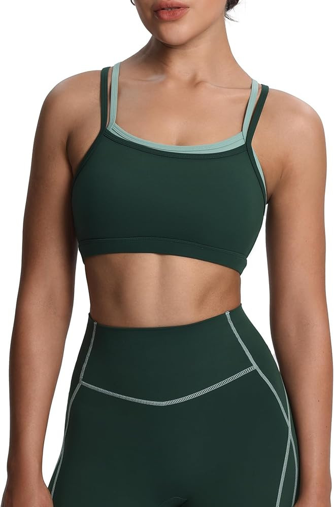 Aoxjox Women's Workout Sports Bras Takes Two Bra High Impact Training Fitness Running Yoga Crop T... | Amazon (US)