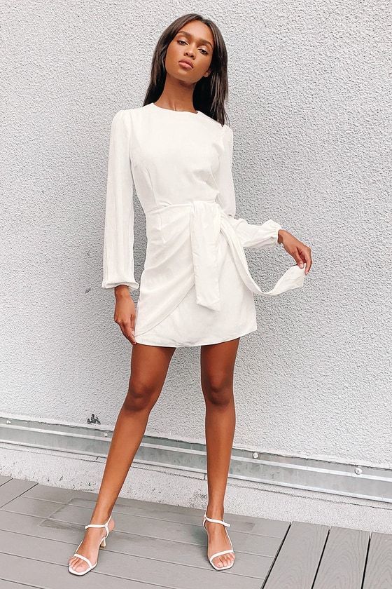 Believe It or Knot White Long Sleeve Tie-Front Skater Dress | Lulus (US)